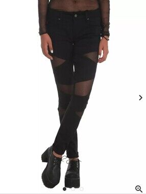Like New, Royal Bones By Tripp Black Mesh Skinny Jeans Sz 1 Punk Streetwear Goth